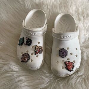 CROCS White Clogs with Unique Charms